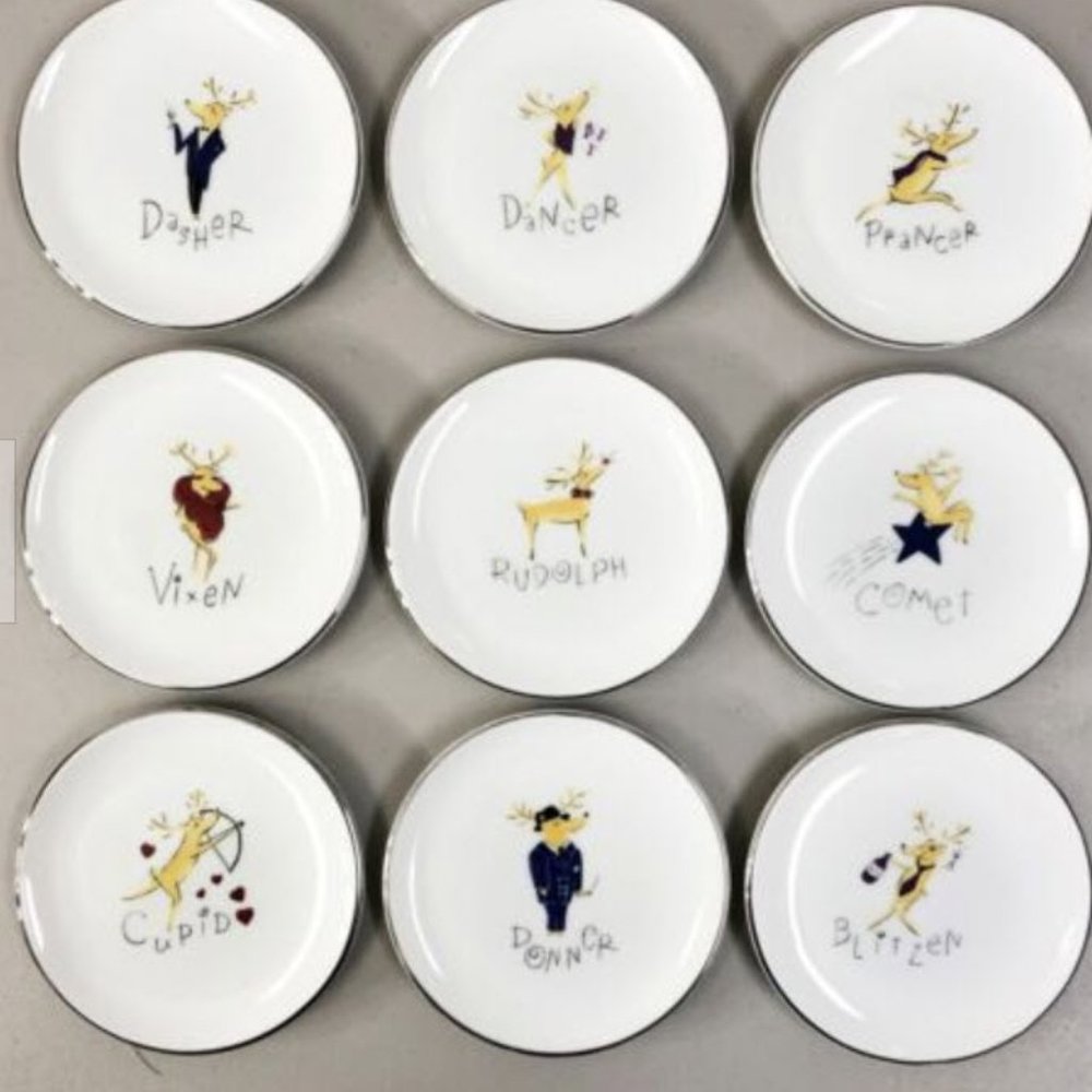 Pottery Barn Santa's Reindeer Coasters - complete set of 9!